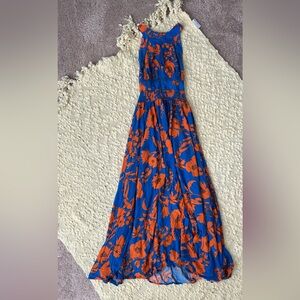 Floral Blue and Orange Maxi Dress